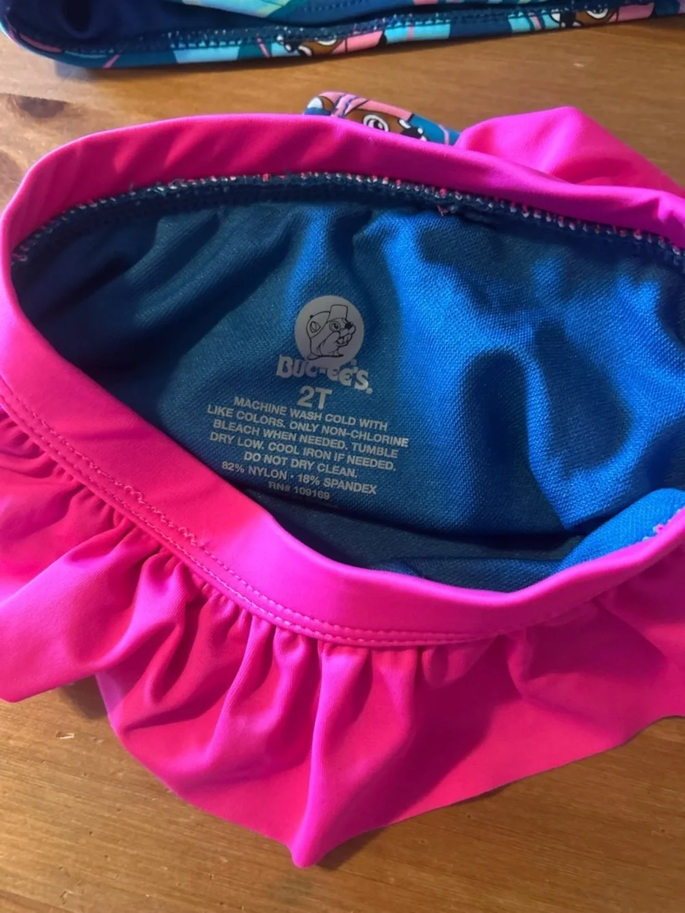 Girls Bucees Two-Piece Ruffle Bikini Swim Set - Teal & Hot Pink 2T